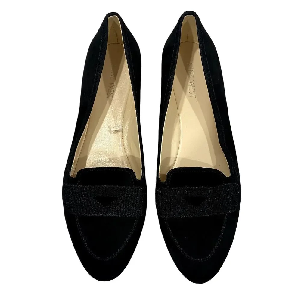 Nine West Black Suede Zappoli Loafer Ballet Flats Comfort Classic Size 8.5 M